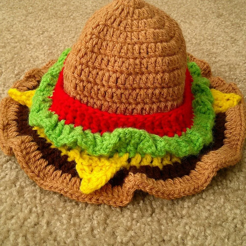 Handmade Crochet Ruffled Hamburger Hat Multicolor Girls